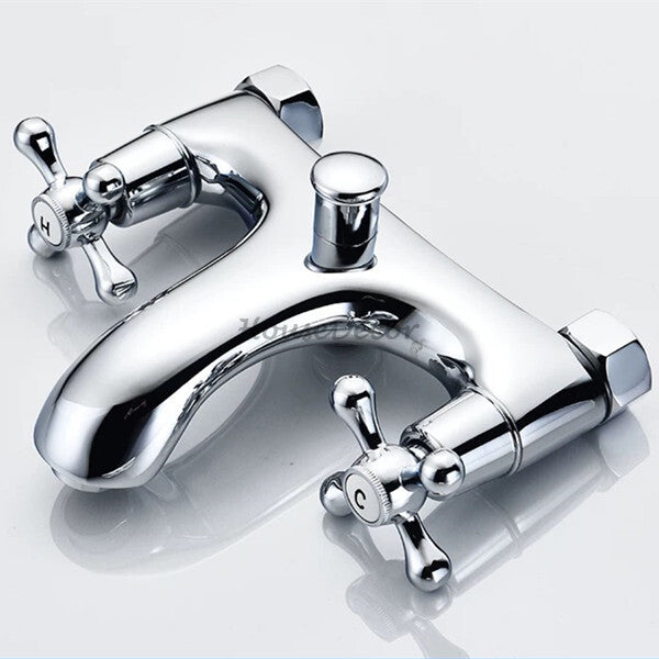 Modern Brass bath shower mixer tap dual handle control detail view