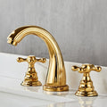 Gold bath shower mixer tap dual handle control detail view