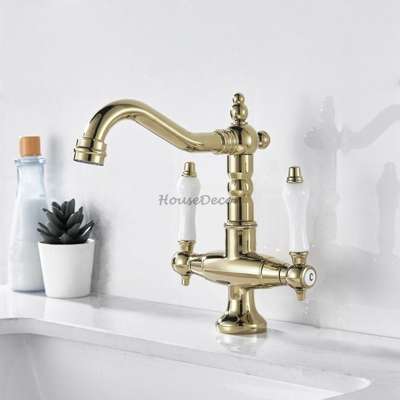 Gold bath shower mixer tap swivel spout additional view