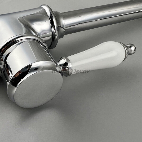 Chrome Ceramic kitchen sink mixer tap swivel spout detail view