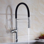 Modern kitchen sink mixer tap swivel spout detail view