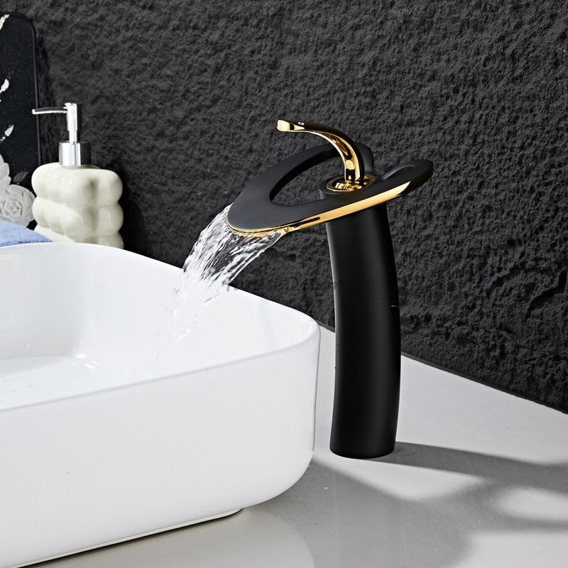 Modern bath shower mixer tap waterfall spout detail view