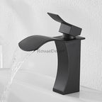 Black bath shower mixer tap waterfall spout detail view