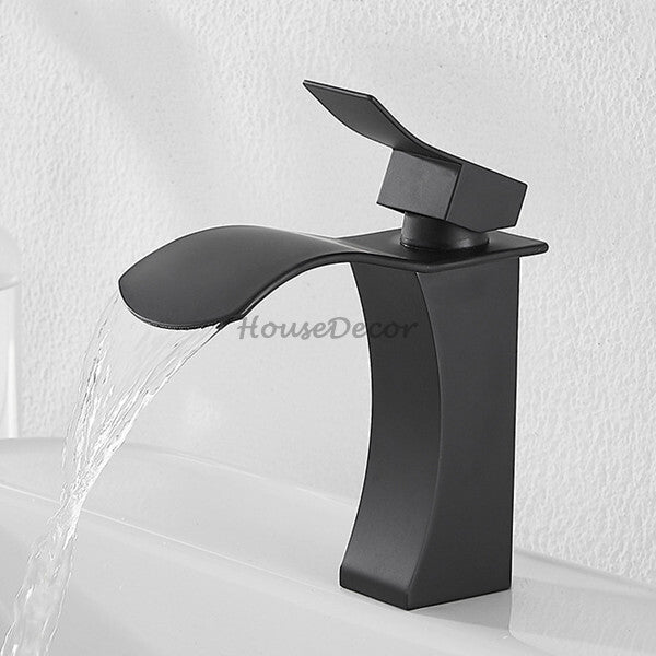 Black bath shower mixer tap waterfall spout detail view