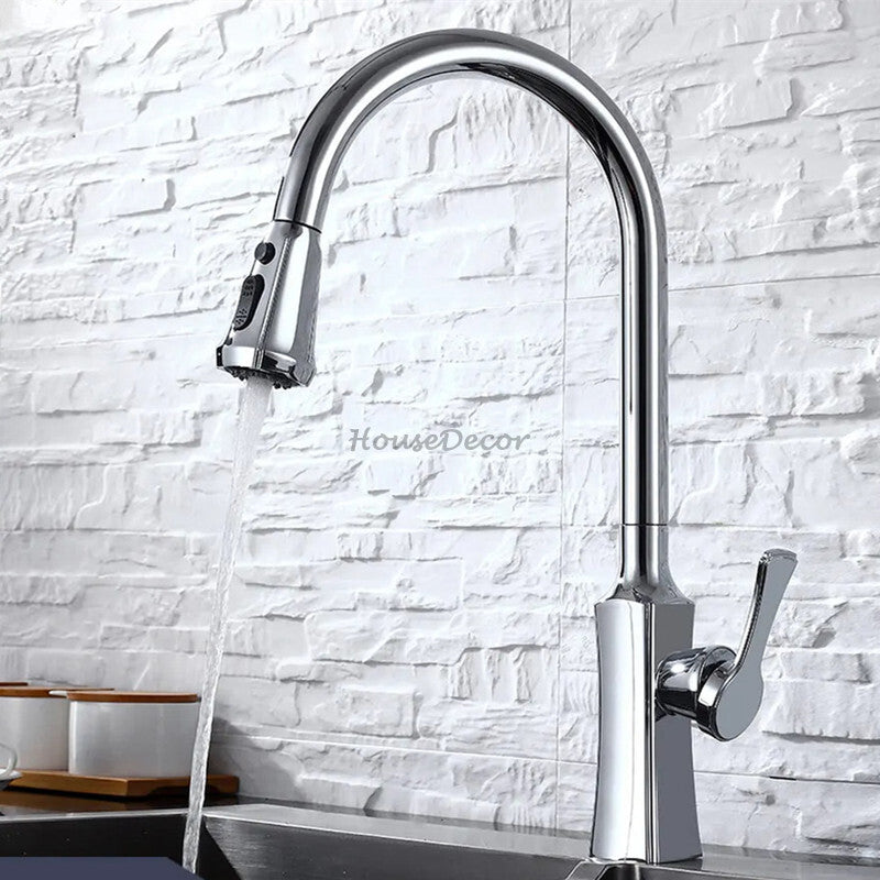 Modern kitchen sink mixer tap pull out spray detail view