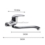 Modern kitchen sink mixer tap swivel spout detail view