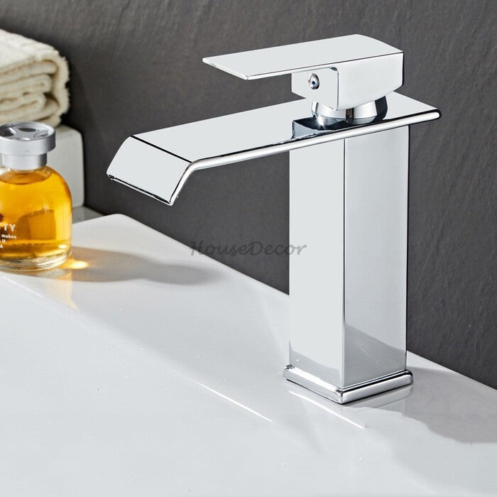 Modern bath shower mixer tap waterfall spout detail view