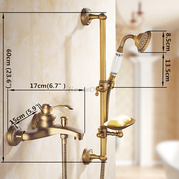 Antique Brass bath shower mixer tap handheld shower set detail view