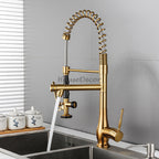 Modern kitchen sink mixer tap swivel spout detail view