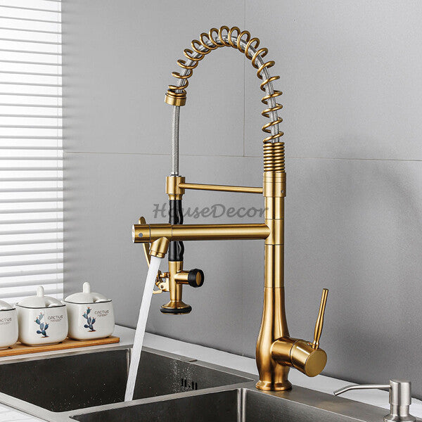 Modern kitchen sink mixer tap swivel spout detail view