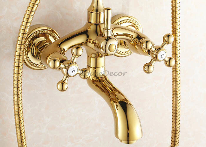 Gold bath shower mixer tap wall mounted design detail view