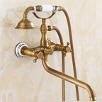Antique Brass bath shower mixer tap swivel spout detail view