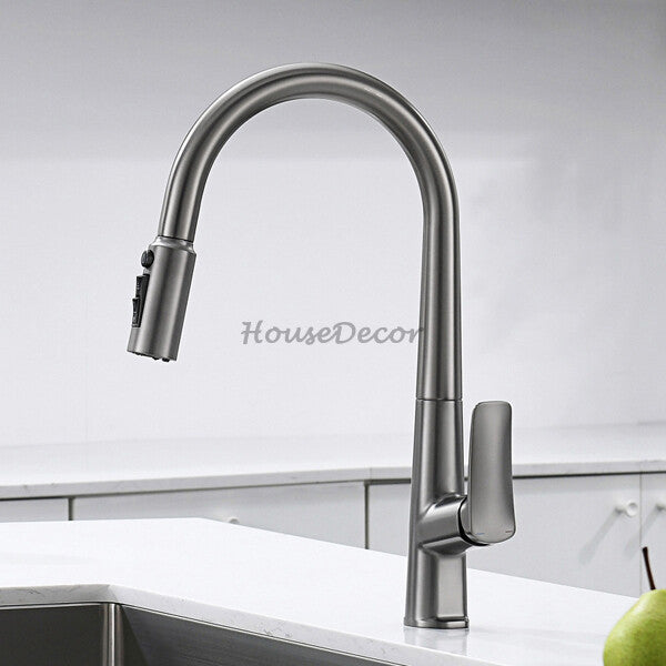 Modern kitchen sink mixer tap pull out spray main view
