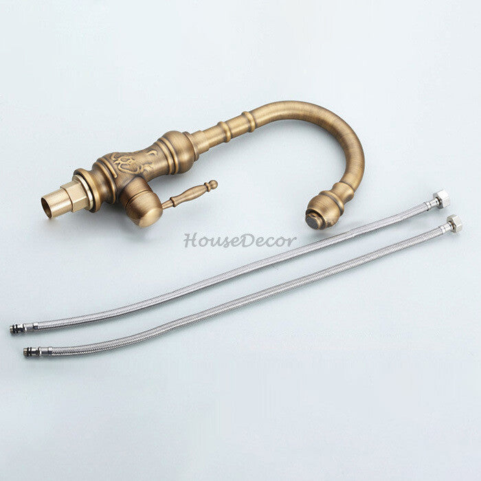 Antique Brass kitchen sink mixer tap swivel spout additional view