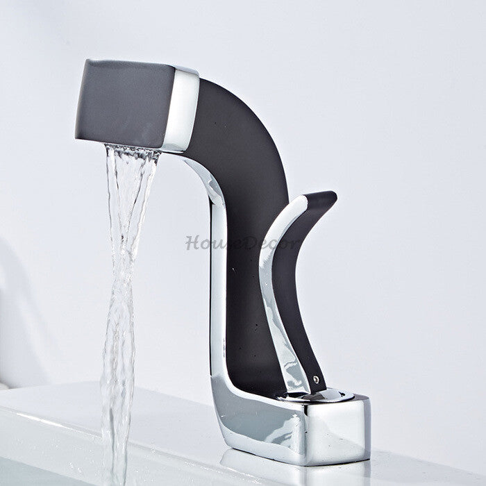 Brass bath shower mixer tap waterfall spout detail view