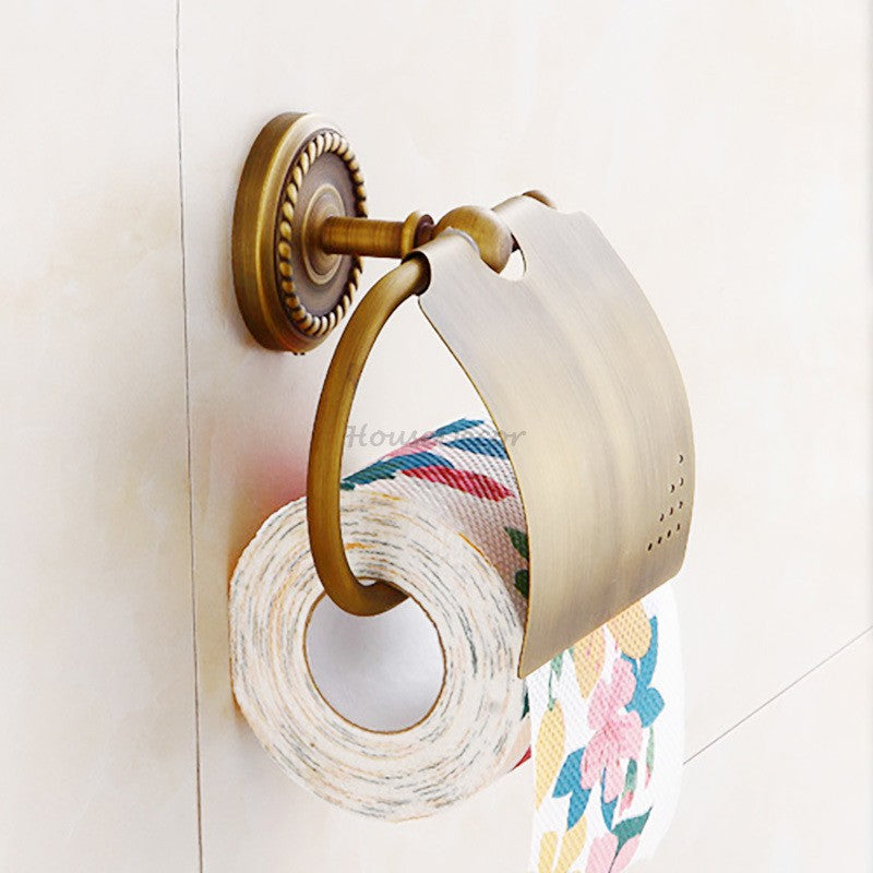 Antique Brass toilet paper holder detailed product view additional view