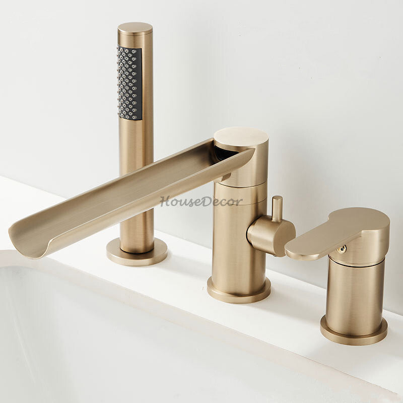 Modern bath shower mixer tap waterfall spout detail view