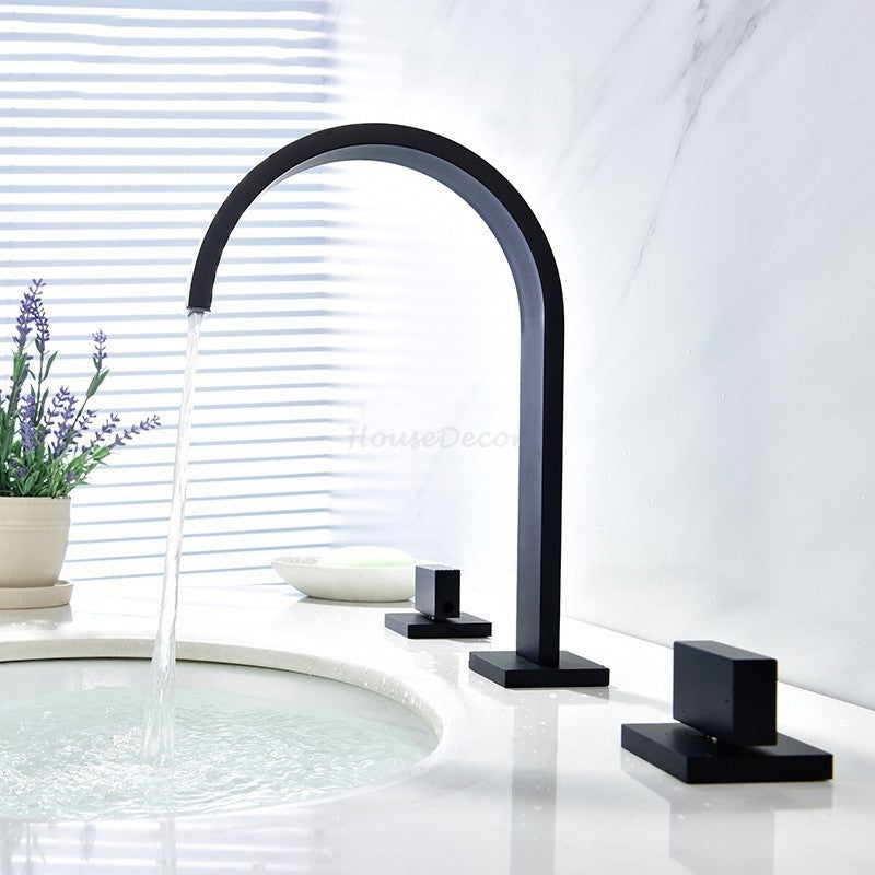 Black bath shower mixer tap dual handle control detail view