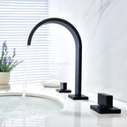 Black bath shower mixer tap dual handle control detail view