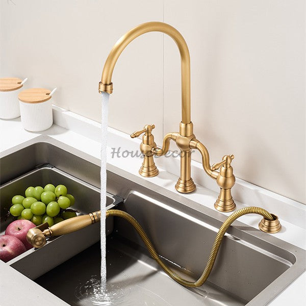 Modern kitchen sink mixer tap dual handle control additional view
