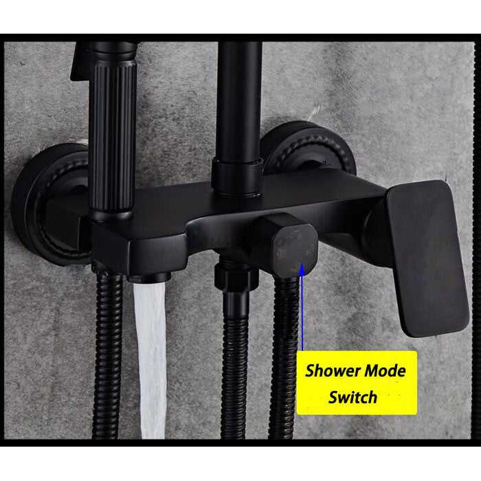 Black bath shower mixer tap handheld shower set detail view