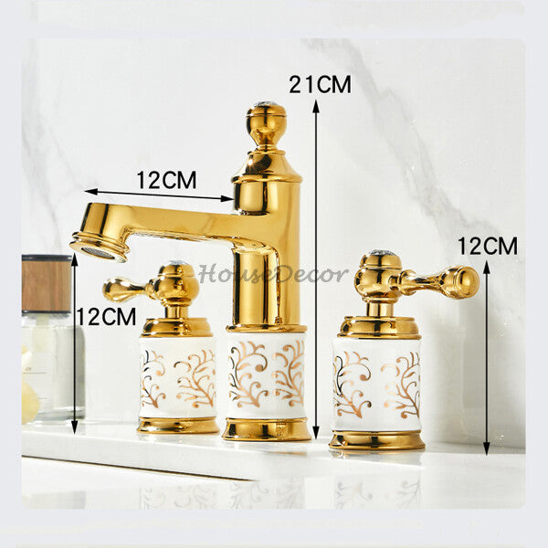 Gold Ceramic bathroom basin mixer tap 3 hole installation additional view