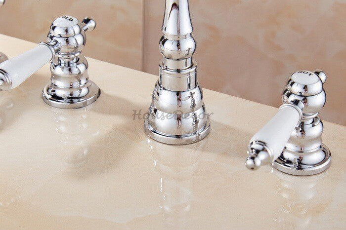 Chrome bath shower mixer tap deck mounted design detail view