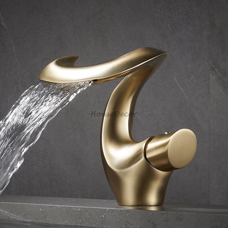 Brass bath shower mixer tap waterfall spout detail view