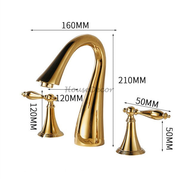 Gold Brass bathroom basin mixer tap dual handle control additional view