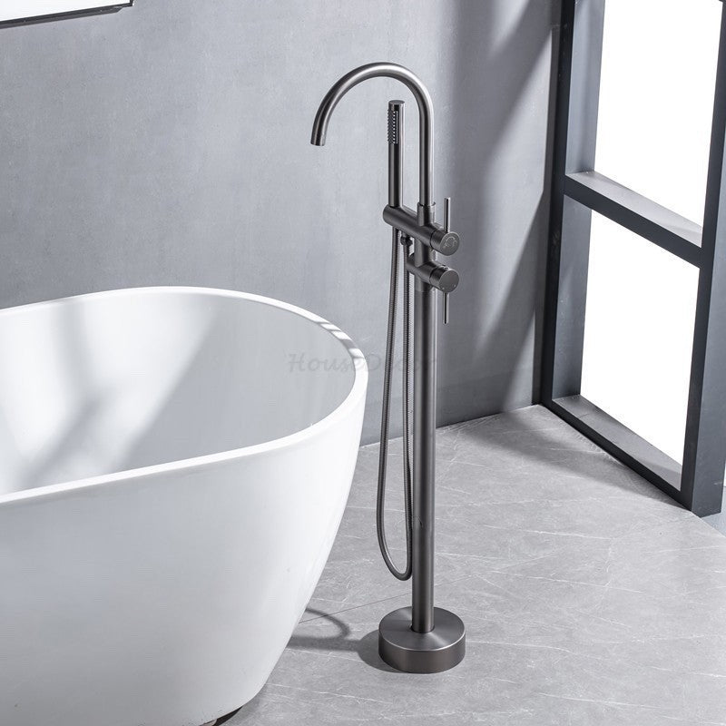 Modern bath shower mixer tap floor mounted design detail view