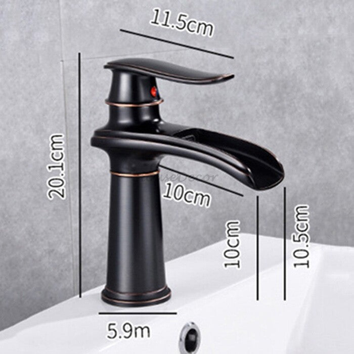 Black bathroom basin mixer tap waterfall spout additional view
