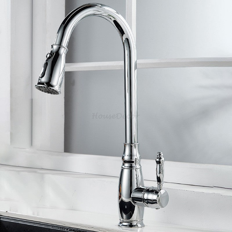 Brushed Brass Kitchen Sink Mixer Tap Pull Out Spray Mono Vintage Swivel Faucet