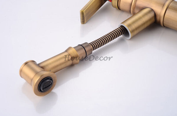 Antique Brass bathroom basin mixer tap pull out spray additional view