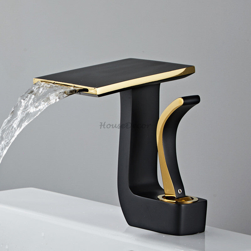 Modern bath shower mixer tap waterfall spout detail view