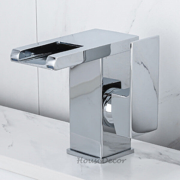 Modern bath shower mixer tap waterfall spout detail view
