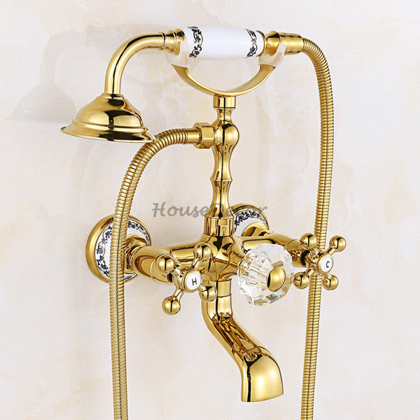 Gold bath shower mixer tap wall mounted design main view