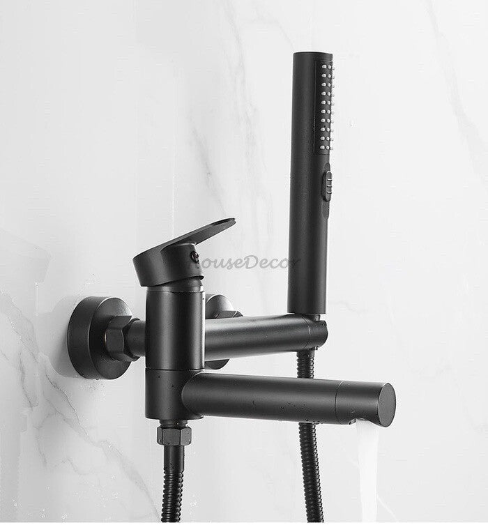 Matte Black Brass bath shower mixer tap wall mounted design detail view