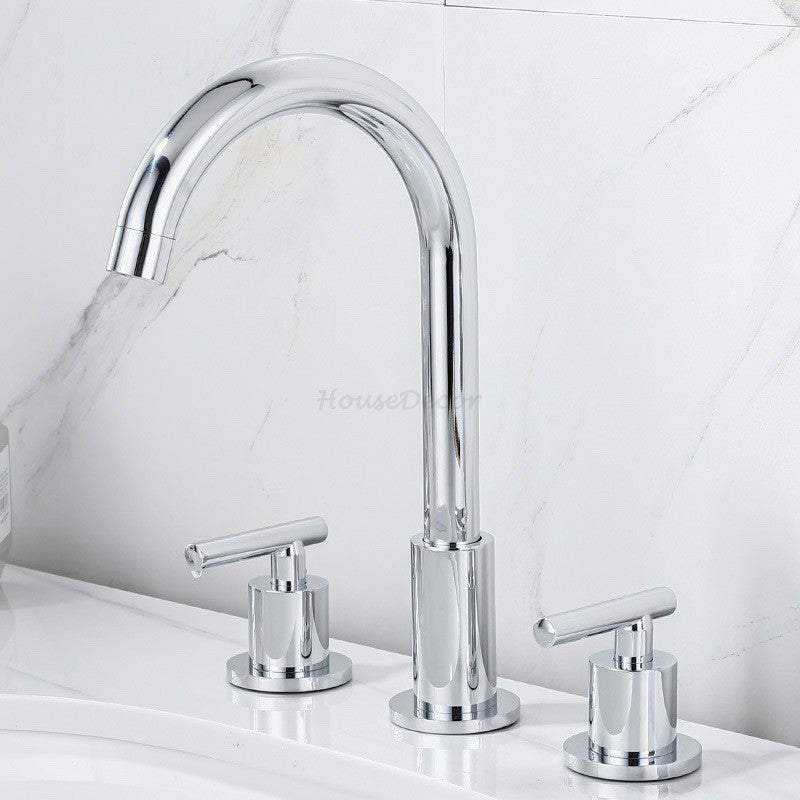 Modern bath shower mixer tap dual handle control detail view