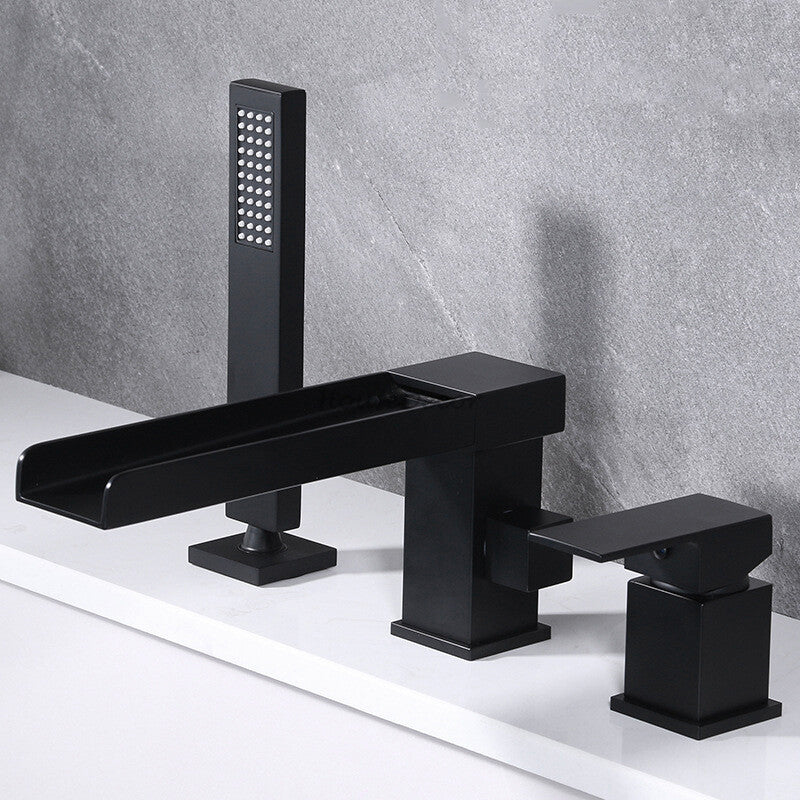 Modern bath shower mixer tap waterfall spout detail view