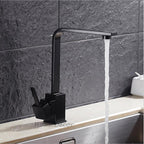 Modern kitchen sink mixer tap swivel spout detail view
