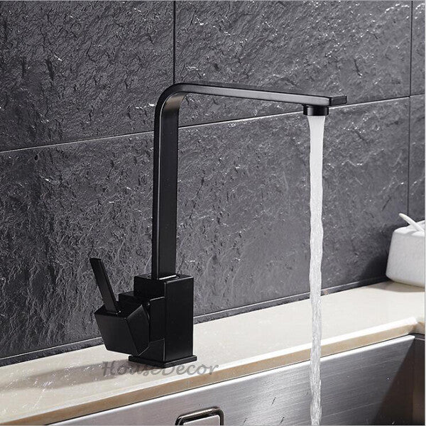 Modern kitchen sink mixer tap swivel spout detail view