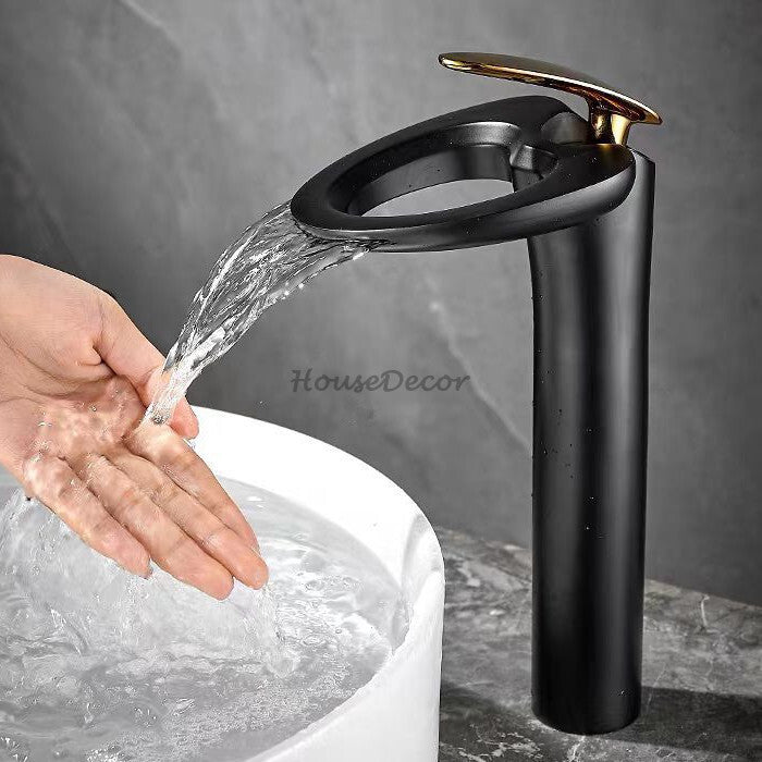 Modern bath shower mixer tap waterfall spout detail view