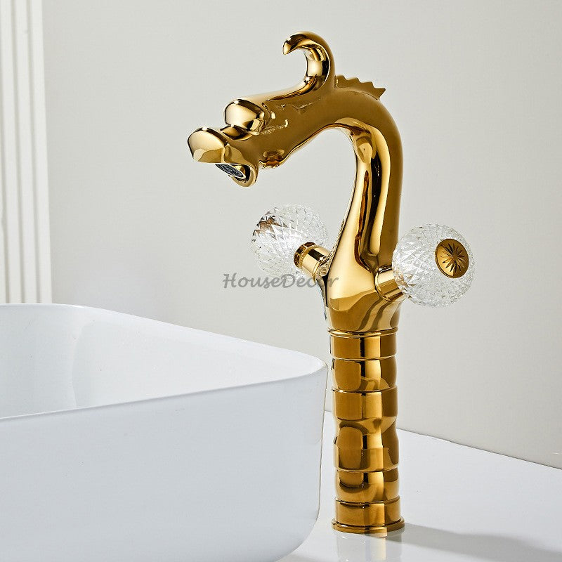 Gold bath shower mixer tap dual handle control detail view