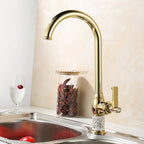 Gold kitchen sink mixer tap swivel spout main view