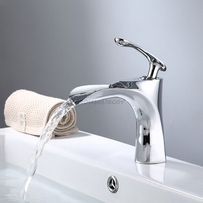Modern bath shower mixer tap waterfall spout detail view