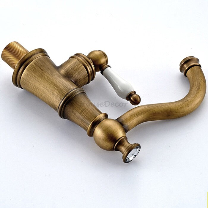 Antique Brass bath shower mixer tap swivel spout detail view