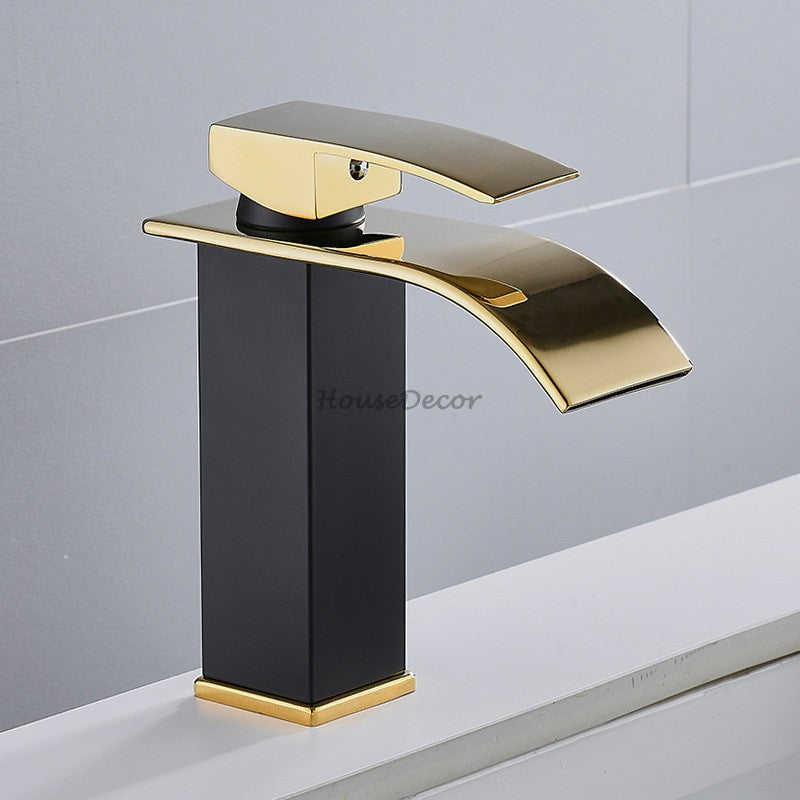 Modern bath shower mixer tap waterfall spout detail view