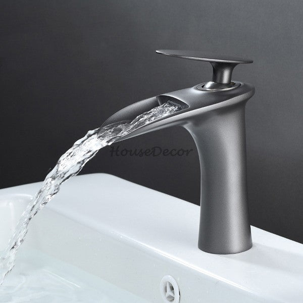Modern bath shower mixer tap waterfall spout detail view