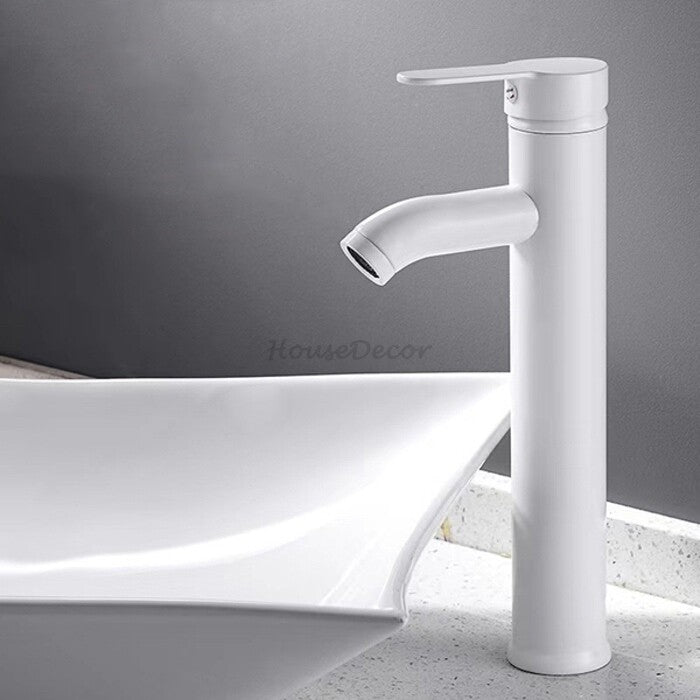 White bath shower mixer tap deck mounted design detail view