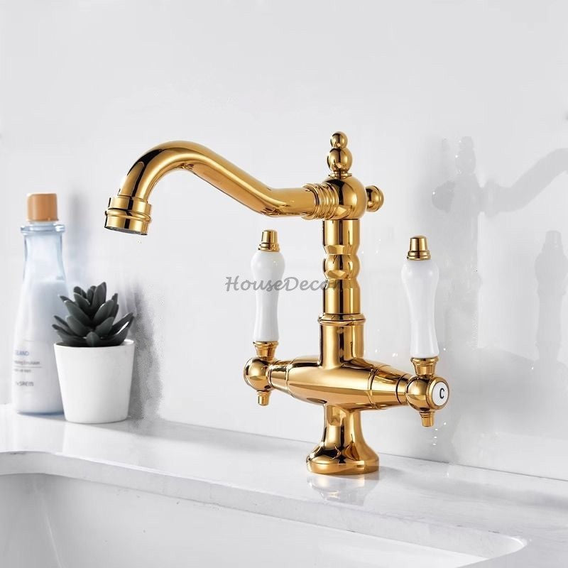 Gold bath shower mixer tap swivel spout additional view